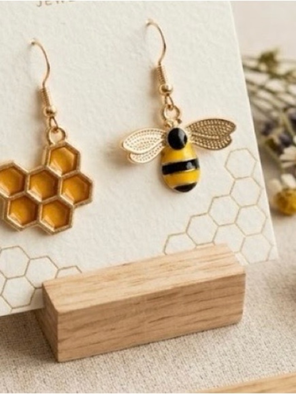 Gold-Tone Bee and Honeycomb Drop Earrings in Yellow - Women's Jewelry